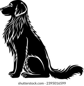 Stylized fluffy dog silhouette style. Tattoo, design and decor element. Highly detailed and accurate lines for print or engraving