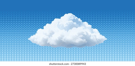 Stilisierte flauschige weiße Wolkengrafik mit Comic-Hintergrund und blauem Himmel Design
