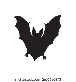 Stylized flying bat silhouette. Mid flight bat silhouette with open wings, fitting for horror content.