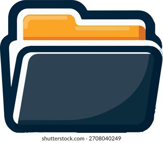 Un icono de carpeta estilizado con un cuerpo azul oscuro y una pestaña naranja, delineado en un borde azul marino grueso.