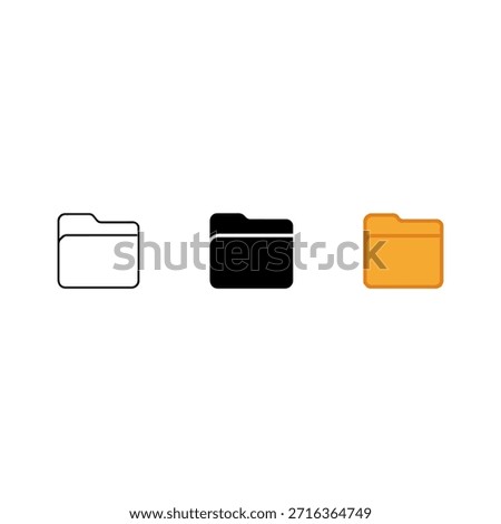 Stylized folder illustrations in three styles
Three folder icons arranged side by side in black, white, and orange. Each features a tabbed top and rectangular body.