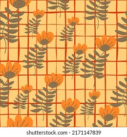 Flor folclórica estilizada sin costura. La mano dibujó un elegante fondo botánico. Papel tapizado de cartón con motivos florales. Estilo escandinavo. Diseño para tela, textil, envoltura, cubierta. Ilustración del vector