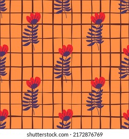Flor folclórica estilizada sin costura. La mano dibujó un elegante fondo botánico. Papel tapizado de cartón con motivos florales. Estilo escandinavo. Diseño para tela, textil, envoltura, cubierta. Ilustración del vector