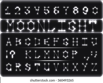 Stylized font, glowing silver in the moonlight. Full set of basic Latin characters.