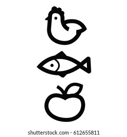 stylized food icons - foods b w vector flat design set