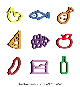 stylized food icons - foods colorful vector flat design set