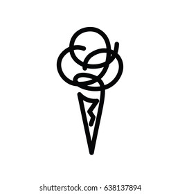 stylized food icons - line drawing of ice cream in a waffle cone