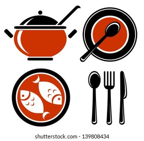 Stylized food symbols set isolated on a white background.