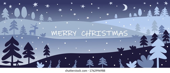 Stylized forest at night. Vector illustration. Christmas card.