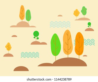 Bosque estilizado, ilustración vectorial de diseño plano.