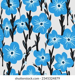 Stylized forget-me-nots in flat style. Vector seamless pattern