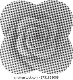 Ein stilisiertes vierblättriges Kleeblatt, das aus miteinander verflochtenen Kreisen mit einem schwarz-weißen Rasterpunktmuster für die Textur besteht.