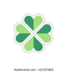 Stylized four-leaf clover logo, icon. Linear vector illustration. With gray outline