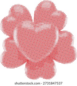 A stylized four-leaf clover rendered in a red halftone dot pattern against a clean white background. Symbol of luck and good fortune.