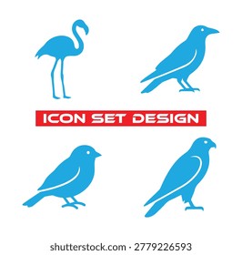 A stylized four-part icon set showcasing a flamingo