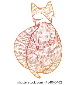 Stylized fox. Forest animals. Cute fox. Line art. Black and white drawing by hand. Graphic arts. Tattoo.
