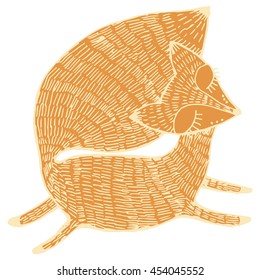Stylized fox. Forest animals. Cute fox. Line art. Black and white drawing by hand. Graphic arts. Tattoo.