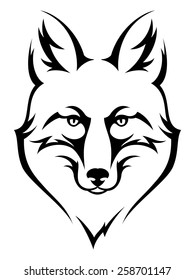 Stylized fox head icon for emblem or design. Black illustration on white background