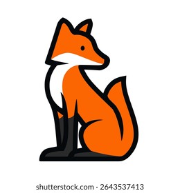 Stylized fox sits alertly against a plain white background design