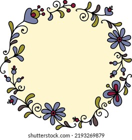 Stylized frame with colored folk floral elements. Based on ukrainian national embroidery tradition. Can be used for cards, packaging or paper print design