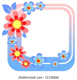 Stylized  frame with ornate blue and pink flowers.