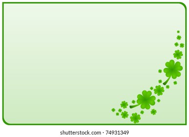 Stylized frame of the scattered leaves of clover and a thin green band