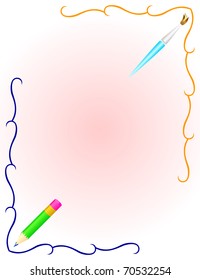 The stylized framework consisting of curls, a pencil and a brush