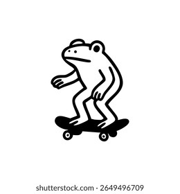 Un personnage de grenouille stylisé est représenté en skateboard