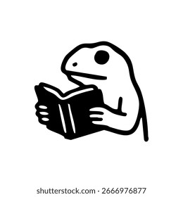 A stylized frog holding an open book
