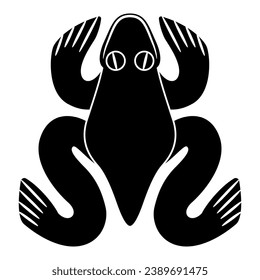 Stylized frog or toad. Native American animal design of Cuimbaya culture from ancient Columbia. Black and white negative silhouette.