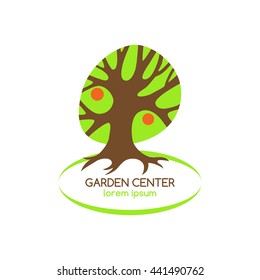 Stylized fruit tree, organic symbol. Garden center logo. Vector illustration.