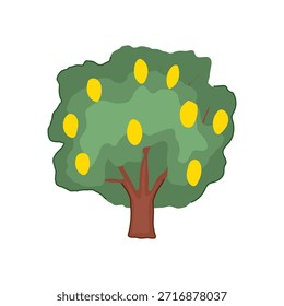 Stylized fruit tree showing green foliage, brown trunk, and bright yellow citrus fruits, presenting concepts of nature, growth, and natural food sources