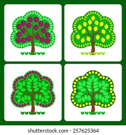 Stylized fruit trees. Plum and lemon