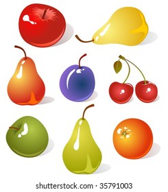 Stylized fruits set isolated on a white background.