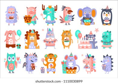 Stylized Funky Animals Birthday Party Sticker Set