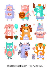 Stylized Funky Animals Birthday Party Sticker Set