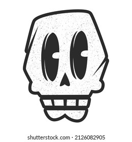 Stylized funny black and white spotted skull silhouette with big crazy eyes, teeth. Design for tattoo