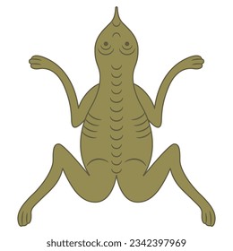 Stylized funny frog or toad. Russian medieval animal design. Isolated vector illustration.