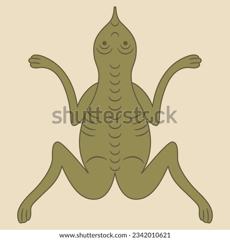 Stylized funny frog or toad. Russian medieval animal design.