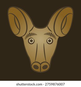 Stylized funny head of a sheep or ram. Medieval European animal design. 