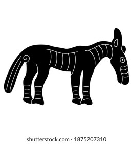 Stylized funny horse. Black and white silhouette. Permian animal style from ancient Siberia.