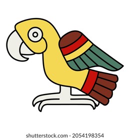 Stylized funny parrot bird. Folk style. Native American animal design of Aztec Indians from Mexican codex. Isolated vector illustration.