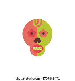 Stylized funny psychedelic skeleton in Mexican style in pink green and color. Vector illustration. 