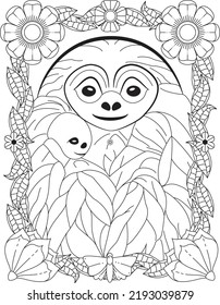 Stylized Funny Sloth Coloring Page Stock Vector (Royalty Free ...