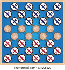 The stylized game of checkers. Vector design for app game user interface.