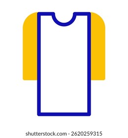 Stylized garment depiction with bright yellow sleeves and blue outlined center