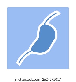 Visualização estilizada do sistema gastrointestinal em azul sereno de fundo