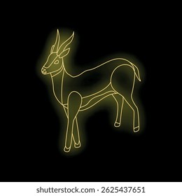 Stylized gazelle glowing with neon light on a black background, creating a vibrant and artistic representation of wildlife
