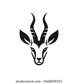 Stylized Gazelle Head Vector - High-Resolution Black and White Animal Illustration