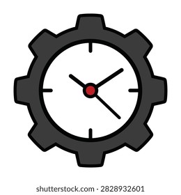 A stylized gear combining clock hands symbolizing time management, industrial mechanics, and scheduling. Ideal for business, engineering, or tech concepts.